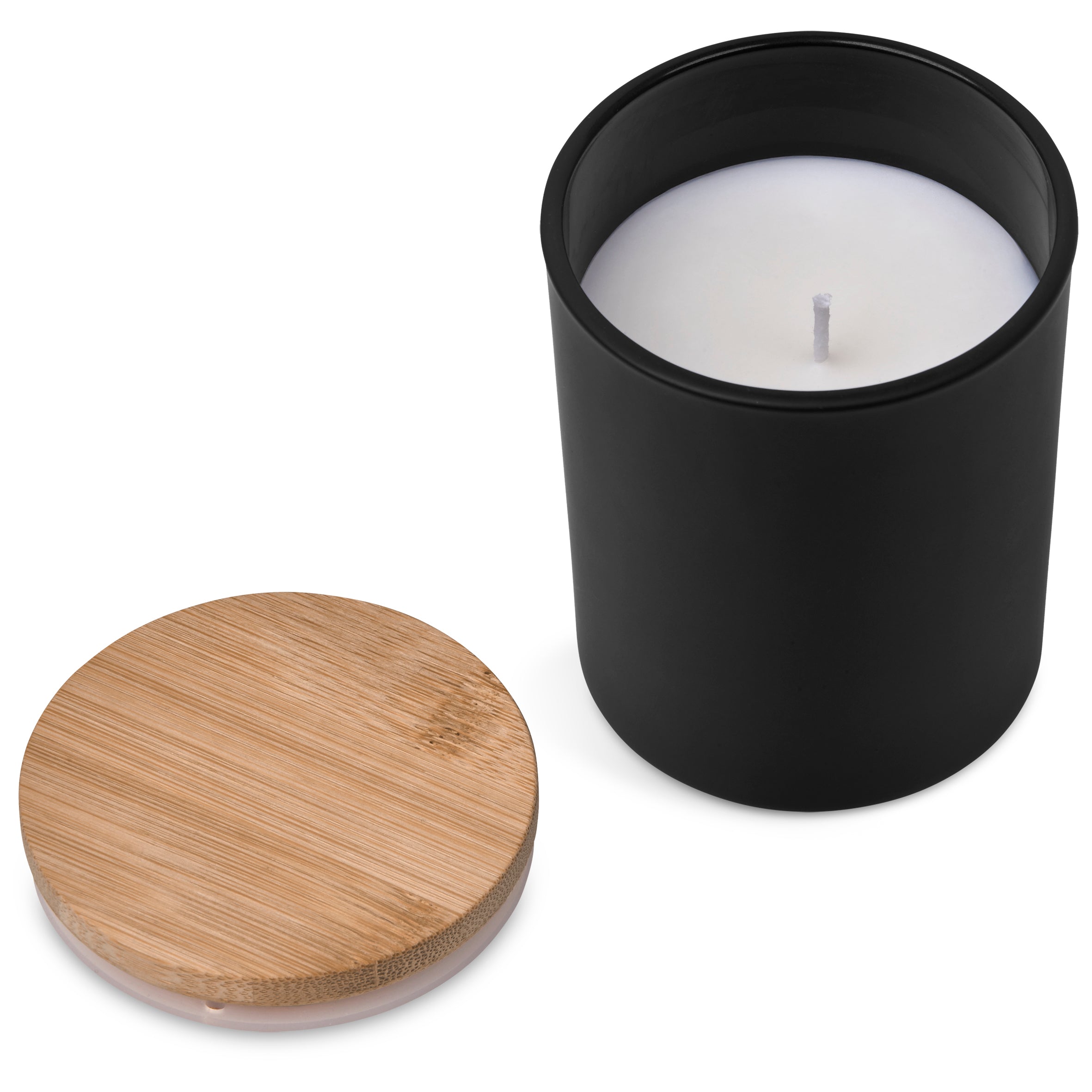 Candle in Glass Votive favour with Bamboo Lid in Black