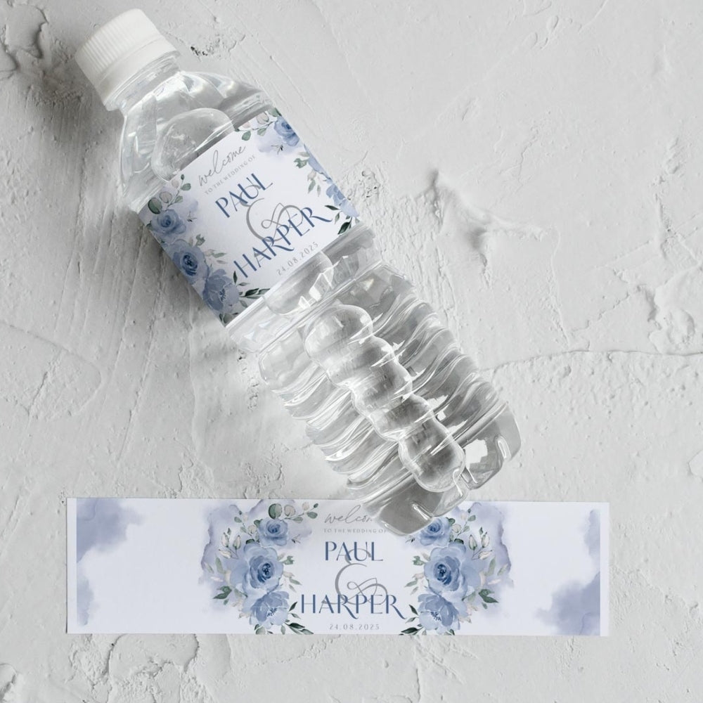 Personalised Water Bottle Label Sticker (label only) - Serene Blues, blue, sticker