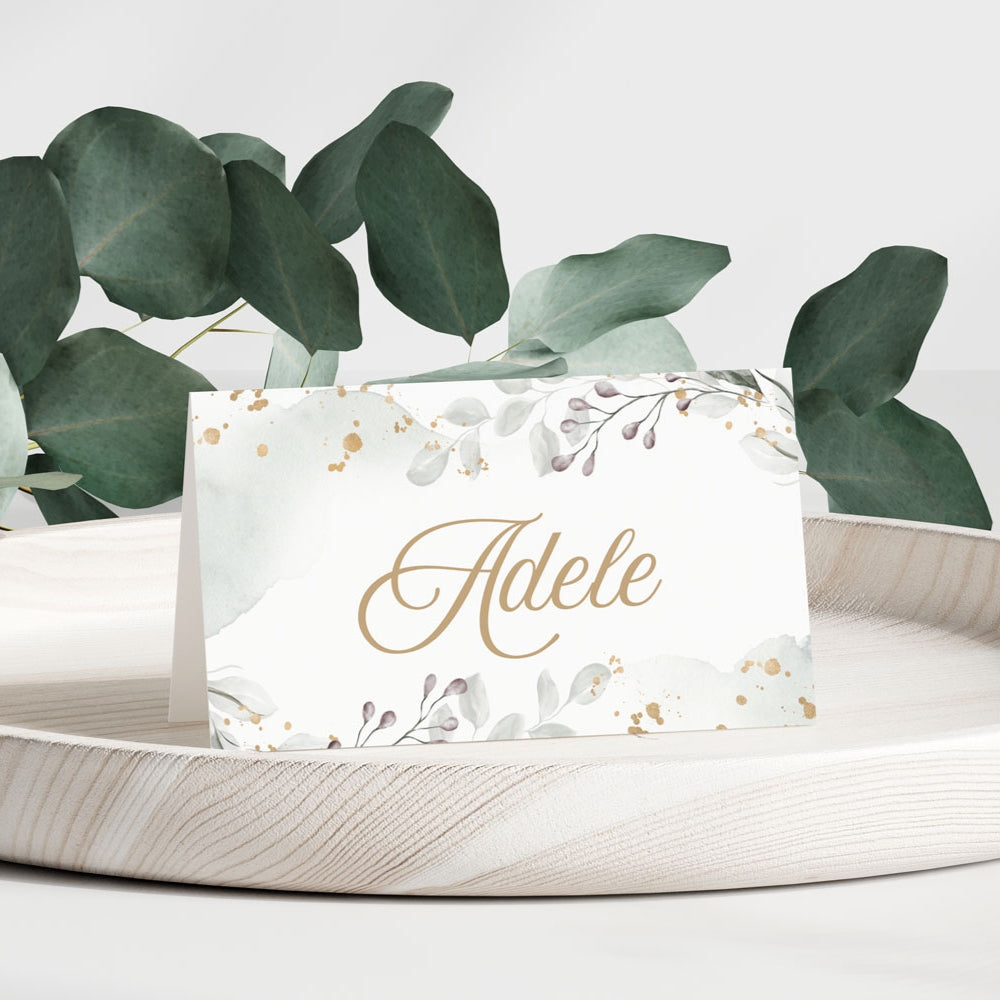 Place card holder - Watercolour Sage Tented Place Card Holders, gold, place card