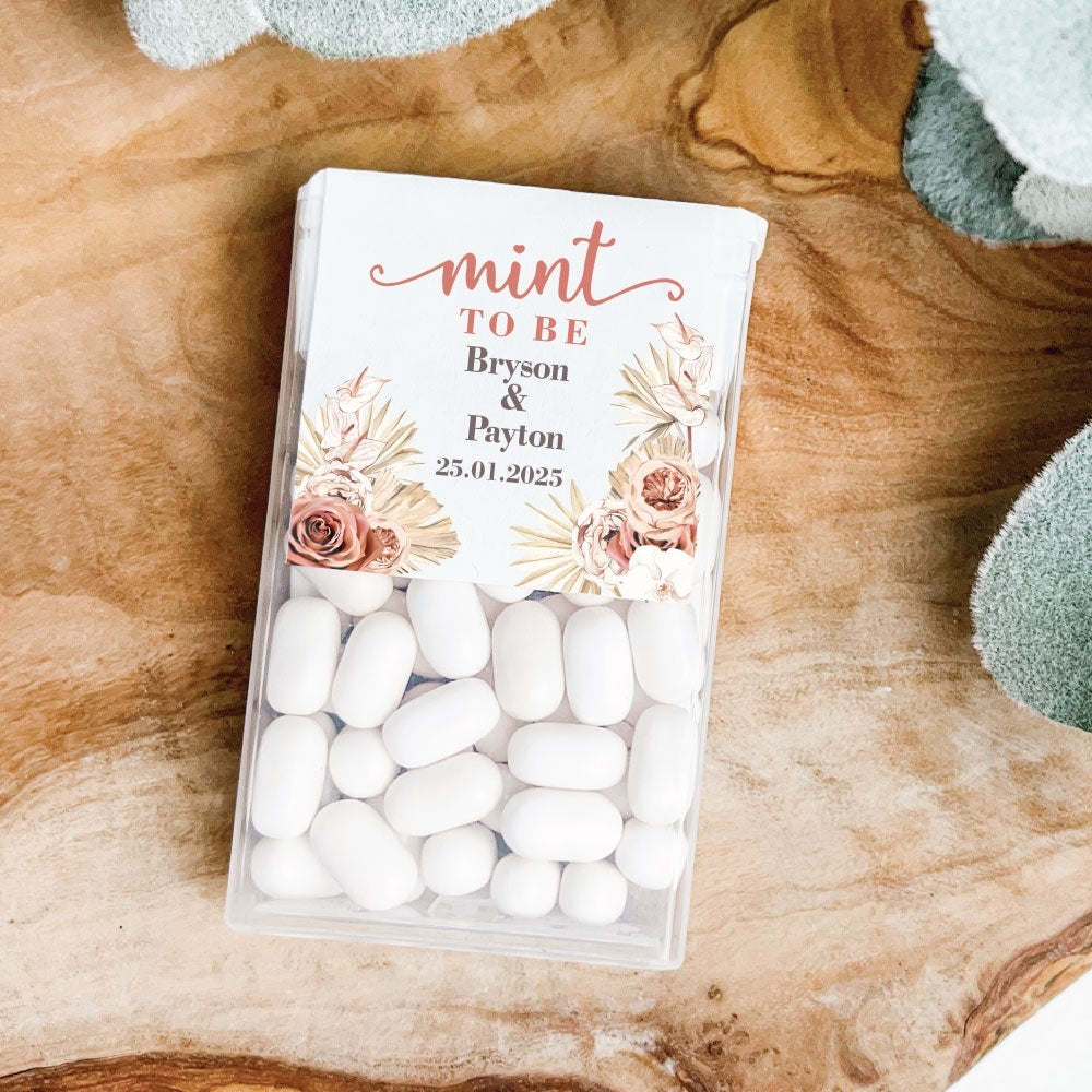 Wild Boho Tic-Tacs or Tic Tac Stickers, pink, wedding favour