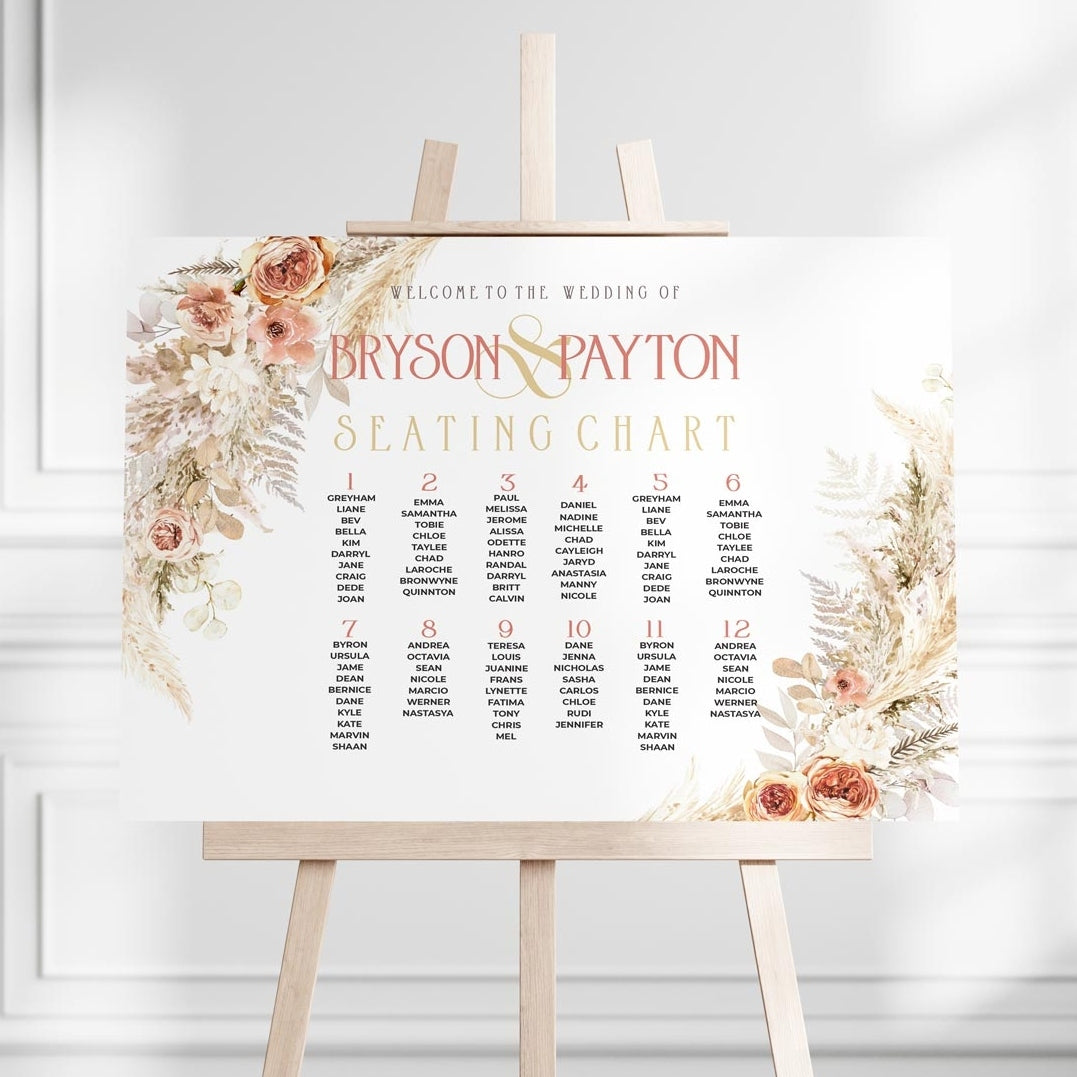 Seating Chart - Wild Romance Boho, pink, seating chart