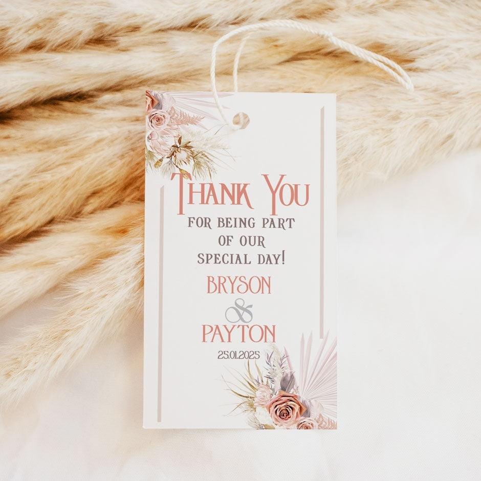 Thank You Tag - Rectangular - Wild Romance Boho, white, wedding favour