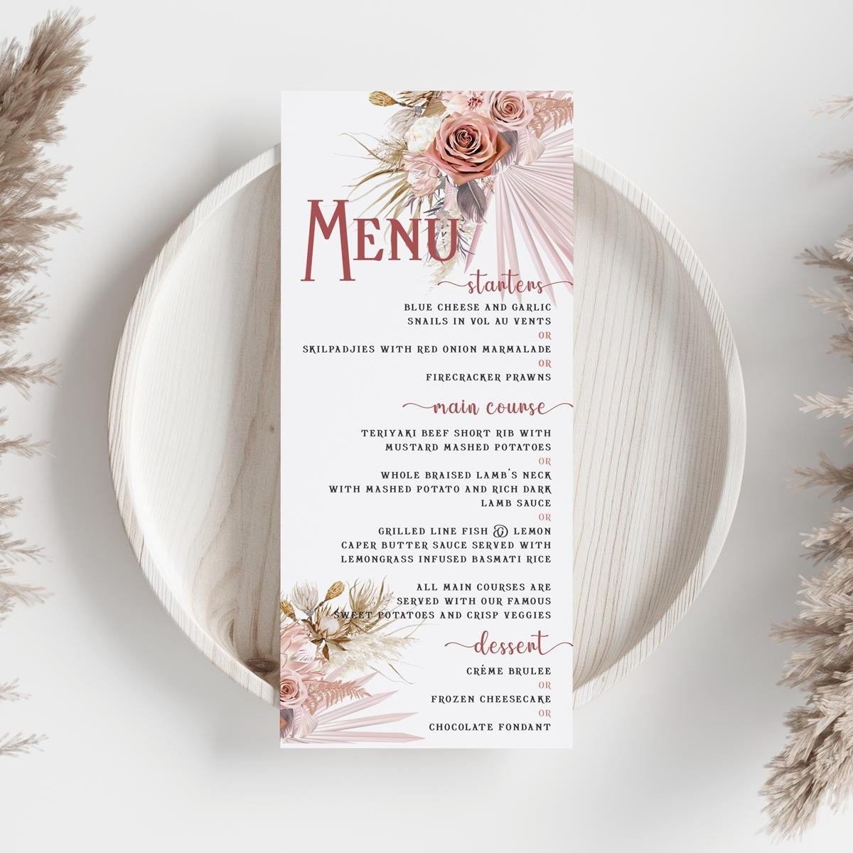 Wild Romance Boho Menu, white, menu