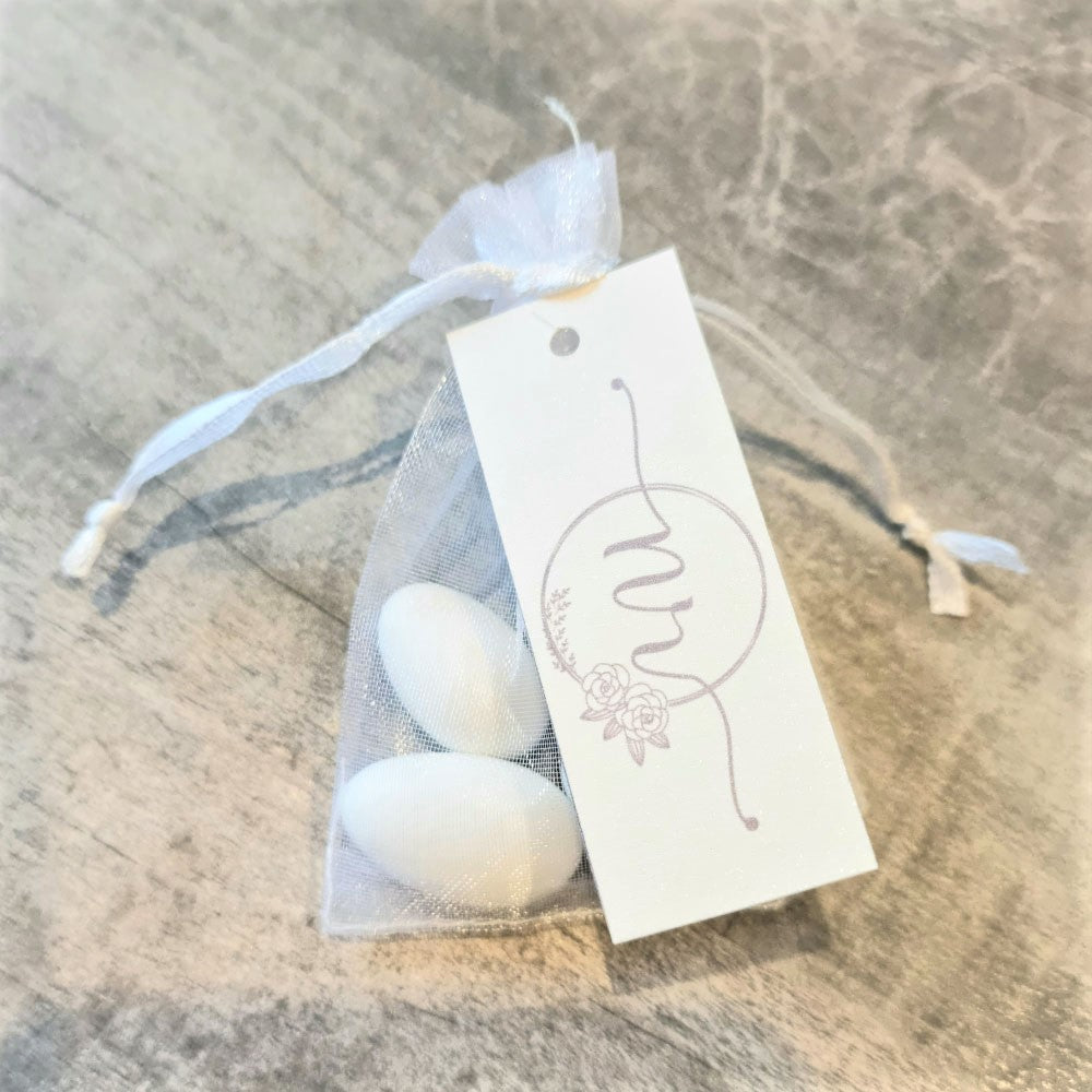 Five Sugared Almonds in Mini Organza Bag, white