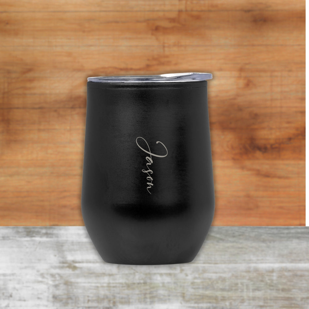 black wine tumbler details