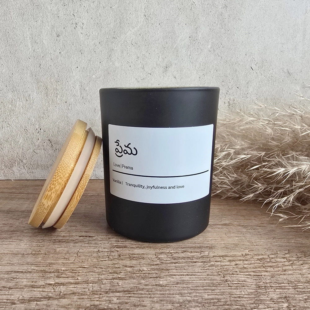 Candle in Glass Votive with Bamboo Lid in Black, glass, black