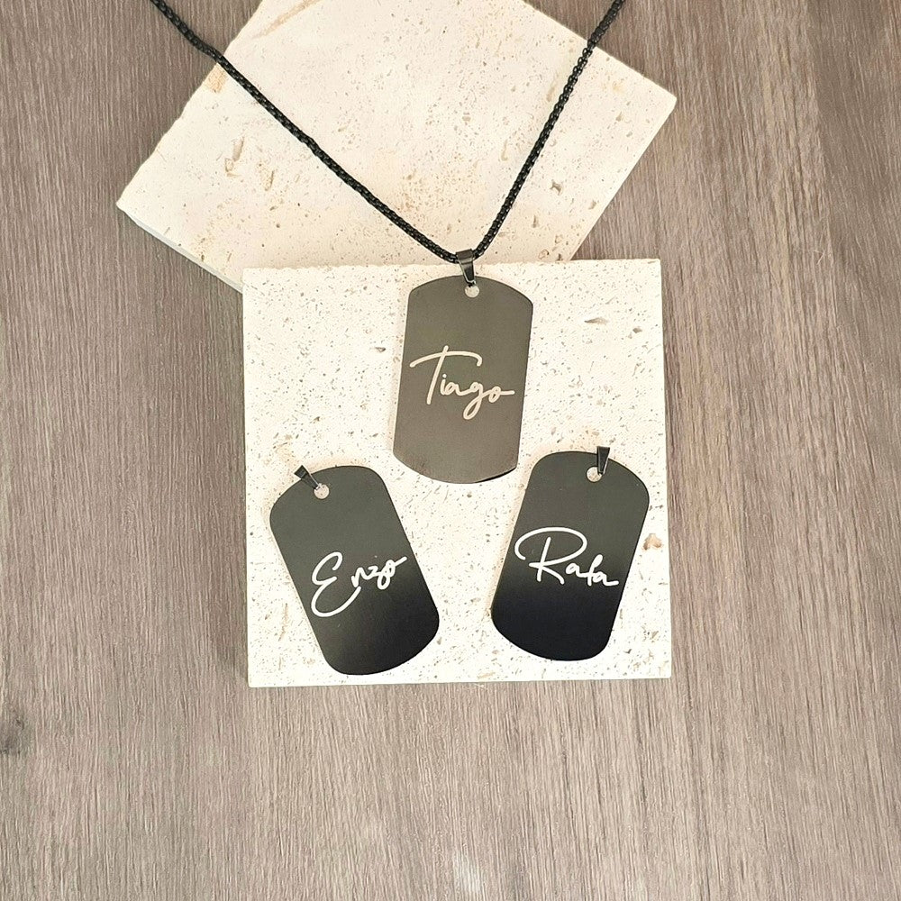 Personalised Black Dog Tag Neck chain - Stainless Steel for Men, stainless steel, black