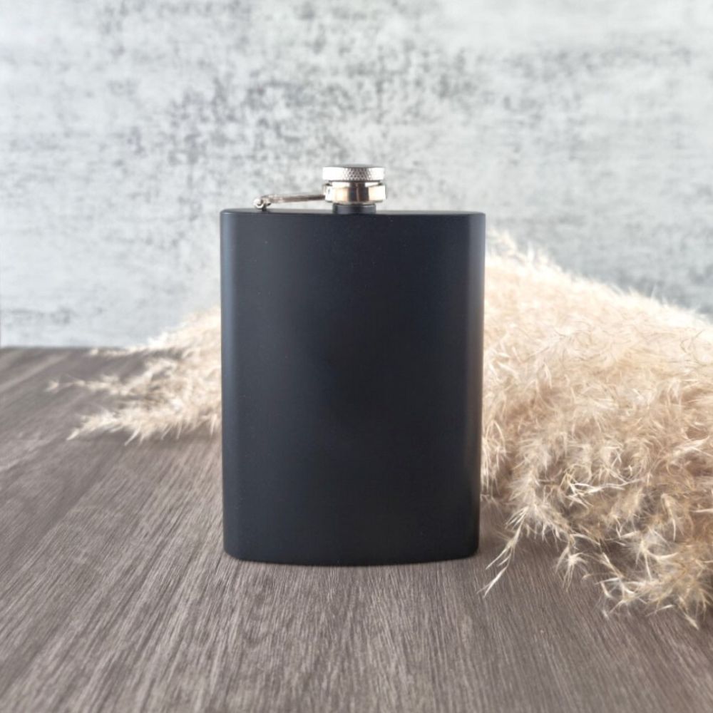 sleek black hipflask favour gift