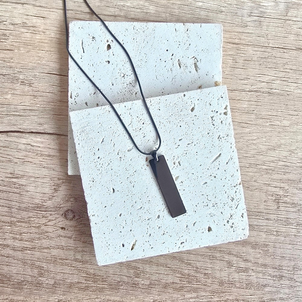 Personalised Vertical Bar Pendant Necklace- Black - Stainless Steel, stainless steel, black