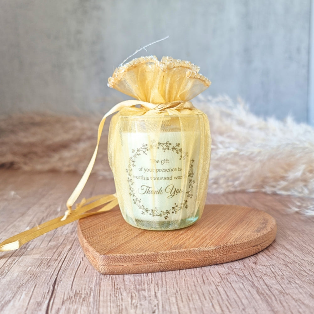 Personalised Candle Votive in Tulle Organza Pouch, teal, wedding favour