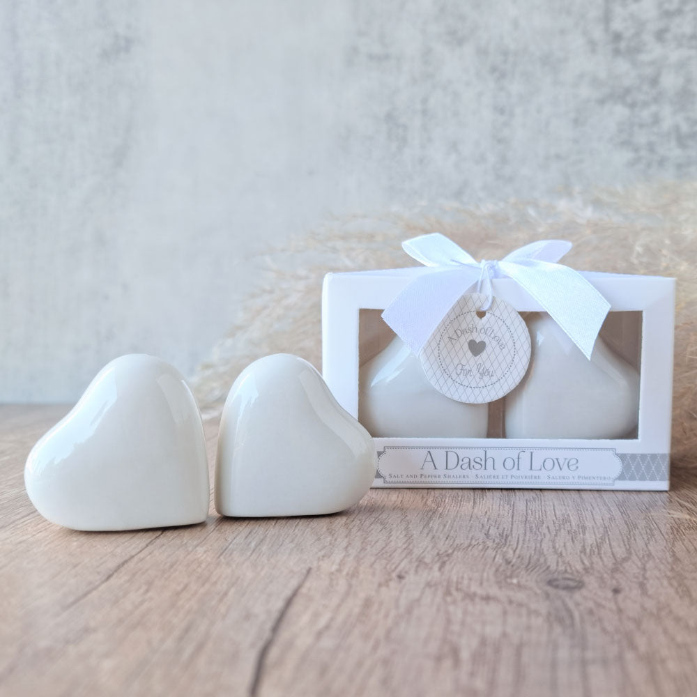A Dash of Love Ceramic Heart Salt & Pepper Shakers Simply Wedding Favours