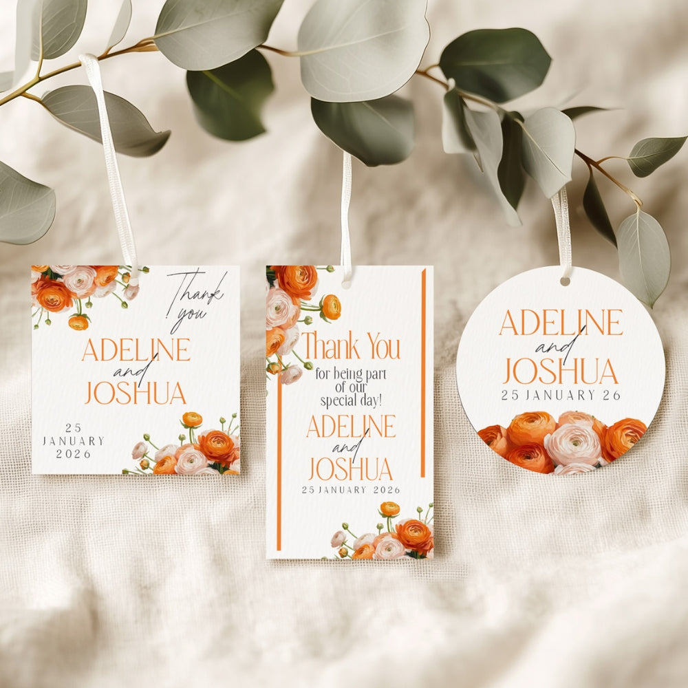 Thank you tag/sticker - Charming Orange Florals, vinyl, orange