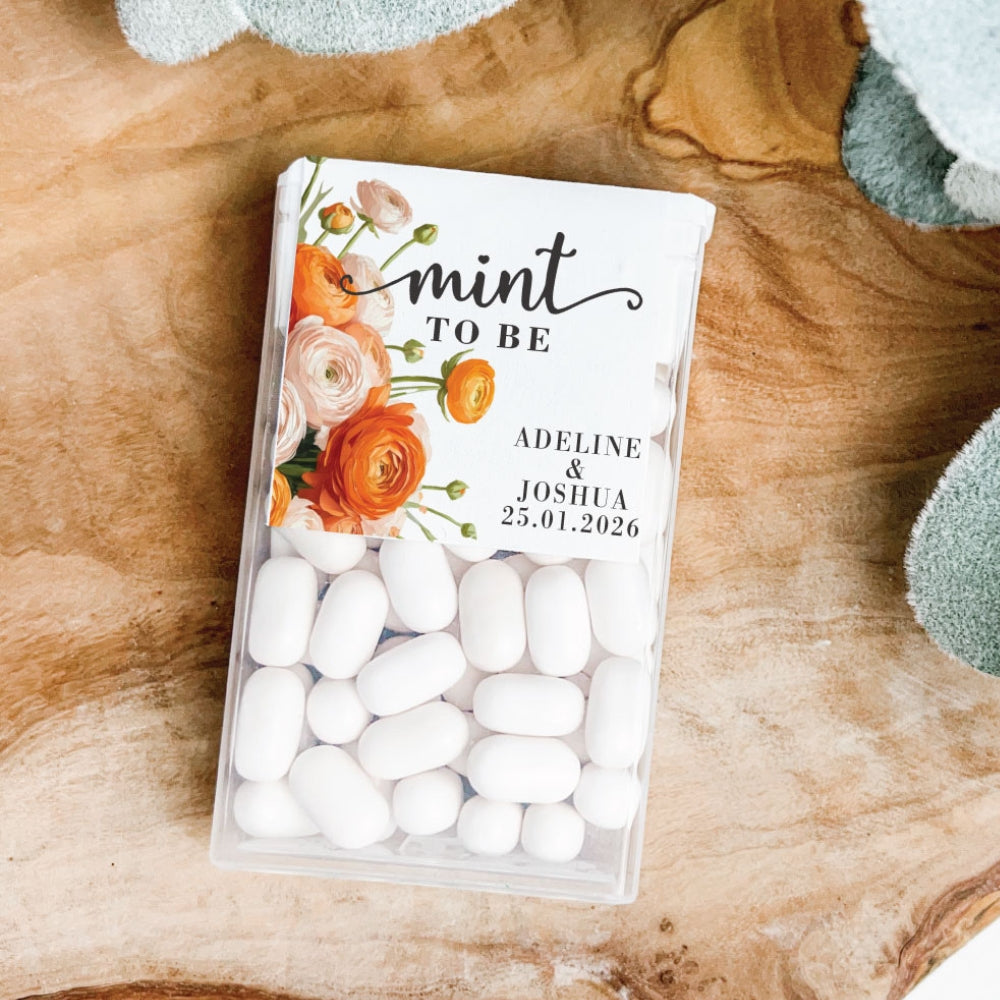 Charming Orange Floral Tic-Tacs / Tic Tac Stickers, orange, wedding favour