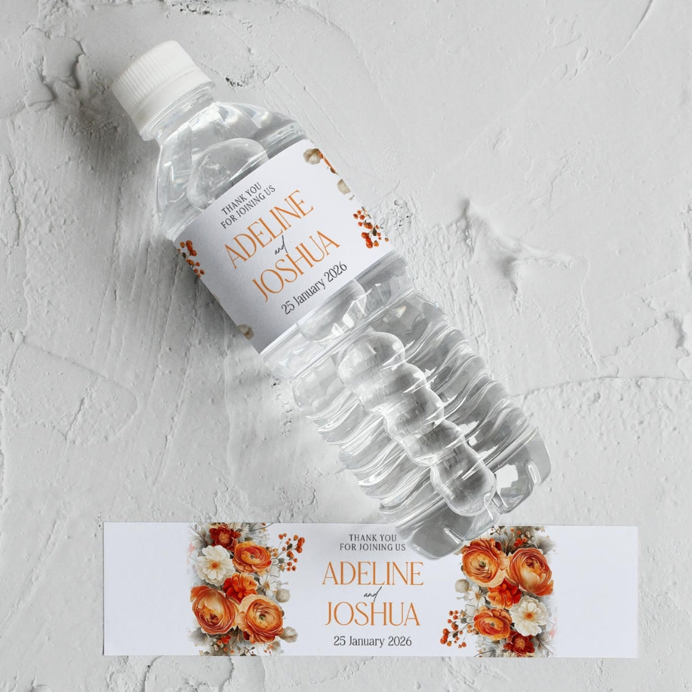 Charming Orange Florals Water Bottle Label Stickers, orange, sticker