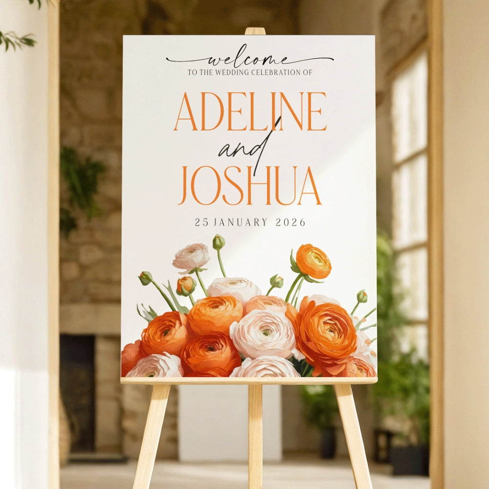 charming orange florals and sage green welcome sign
