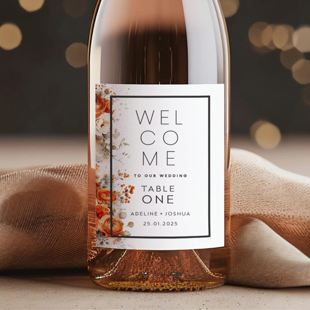 Wine Label Table Numbers - Charming Orange Florals, orange, table number