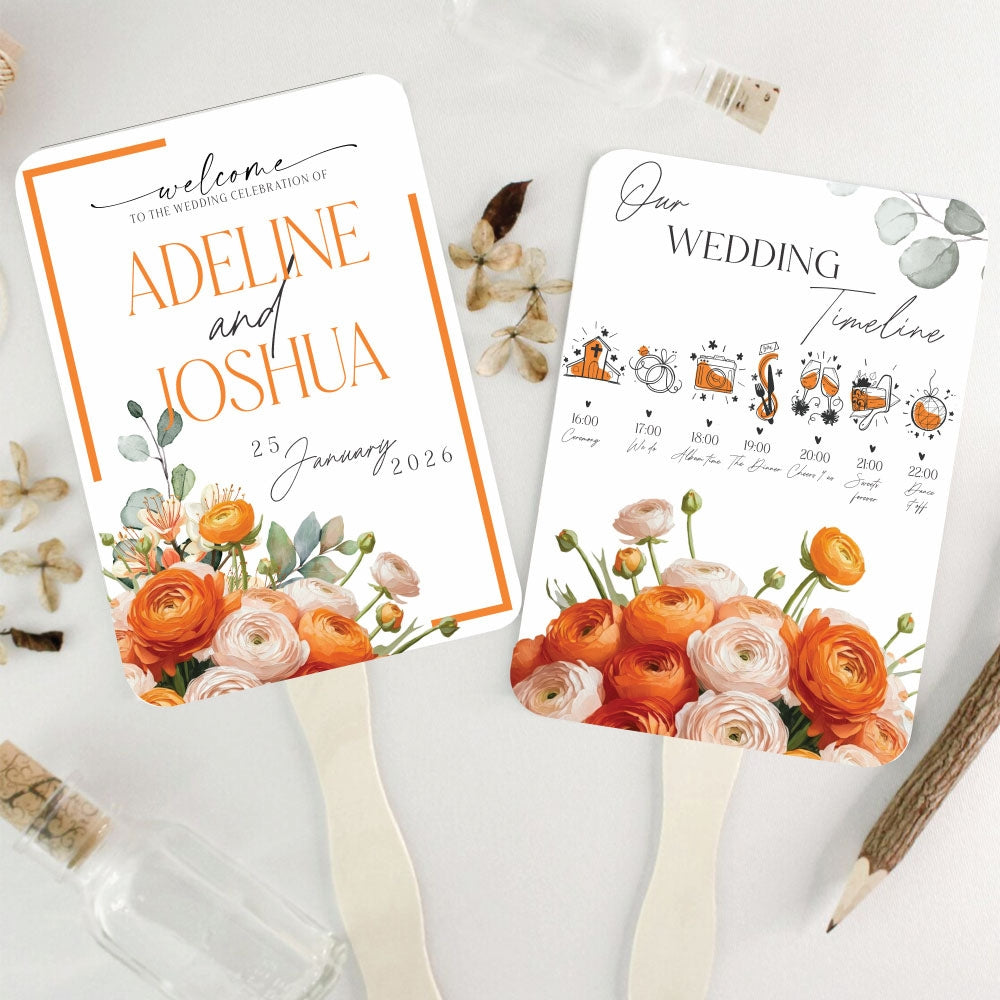 Paddle Fan Program - Charming Orange Florals, orange