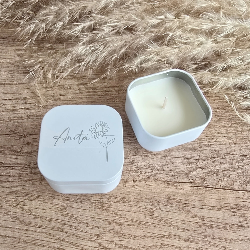 Chic White Travel Candle in a Tin Favour, white, wedding favour