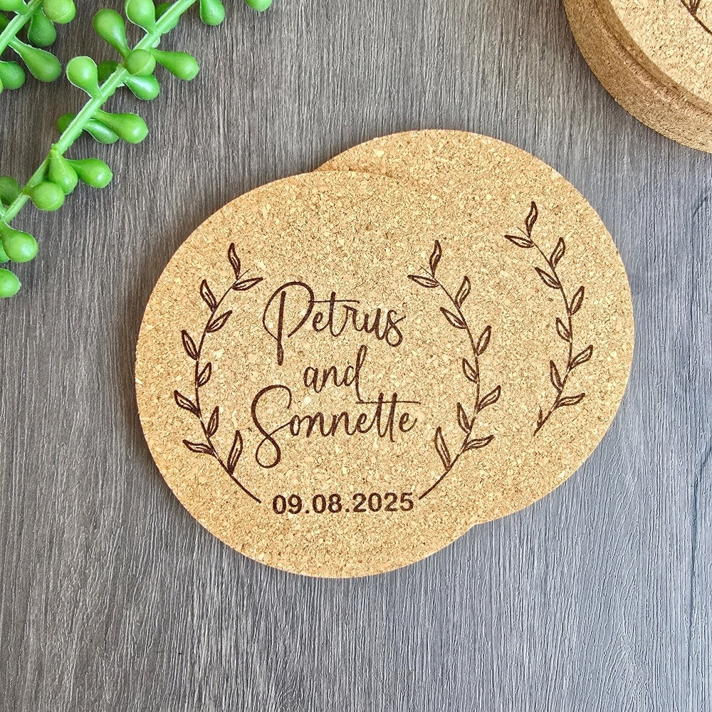 Round Cork Coasters, wedding favour