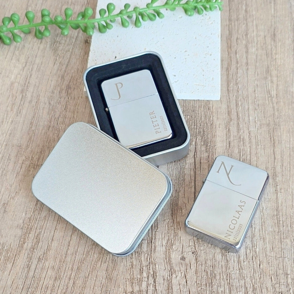 custom silver chrome finish zippo style lighter in giftbox