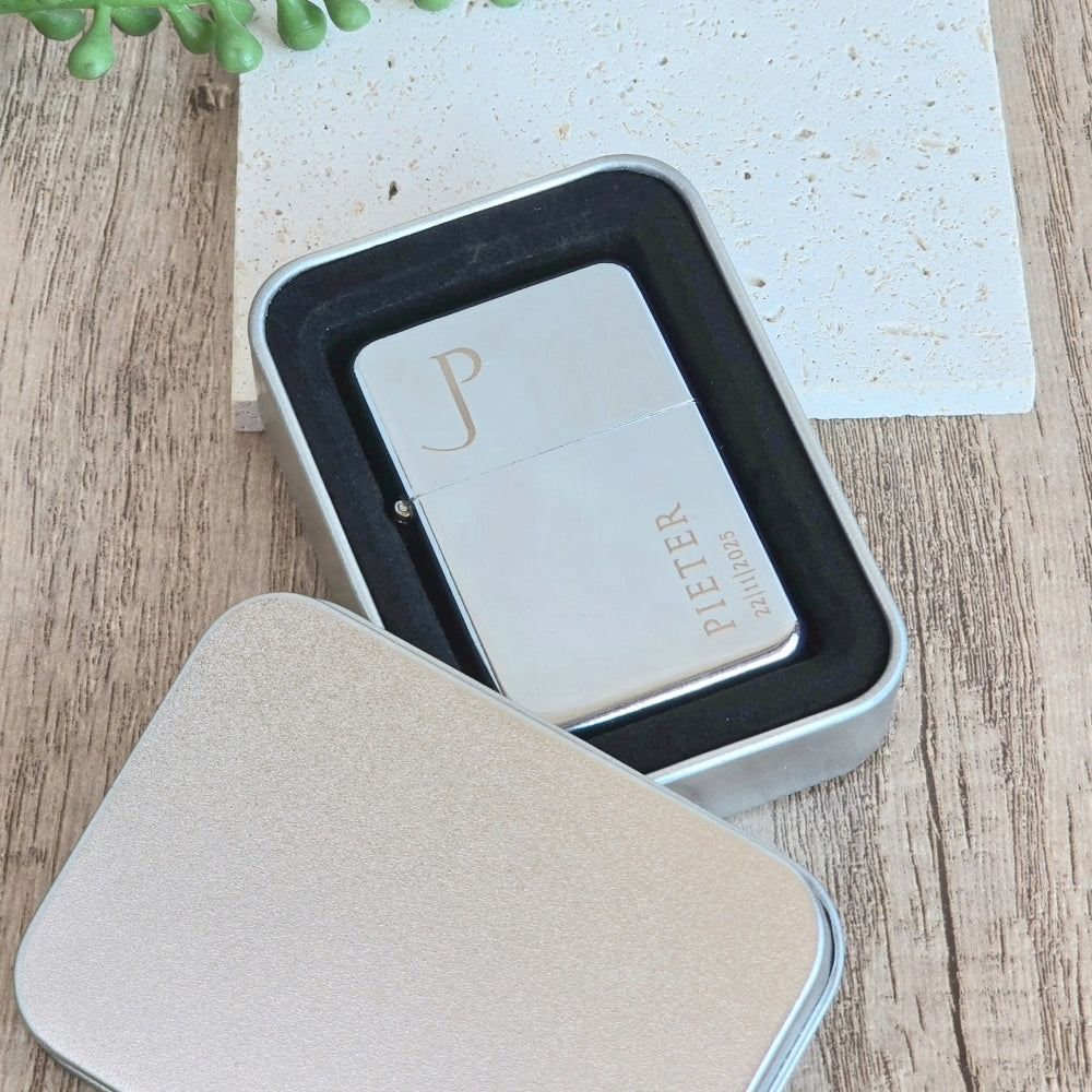 custom silver chrome zippo style lighter in giftbox