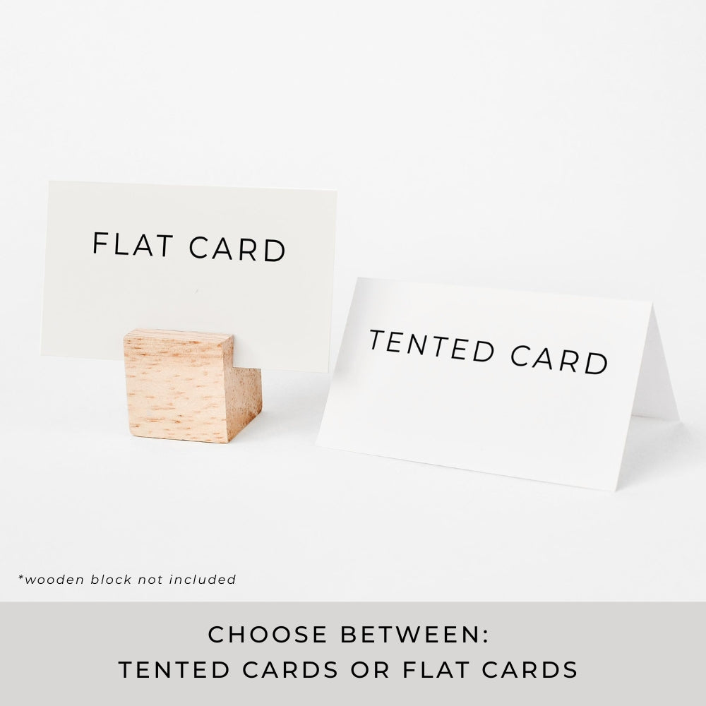 two types of cards, one labeled "Flat Card" and the other "Tented Card", both placed on a white background.