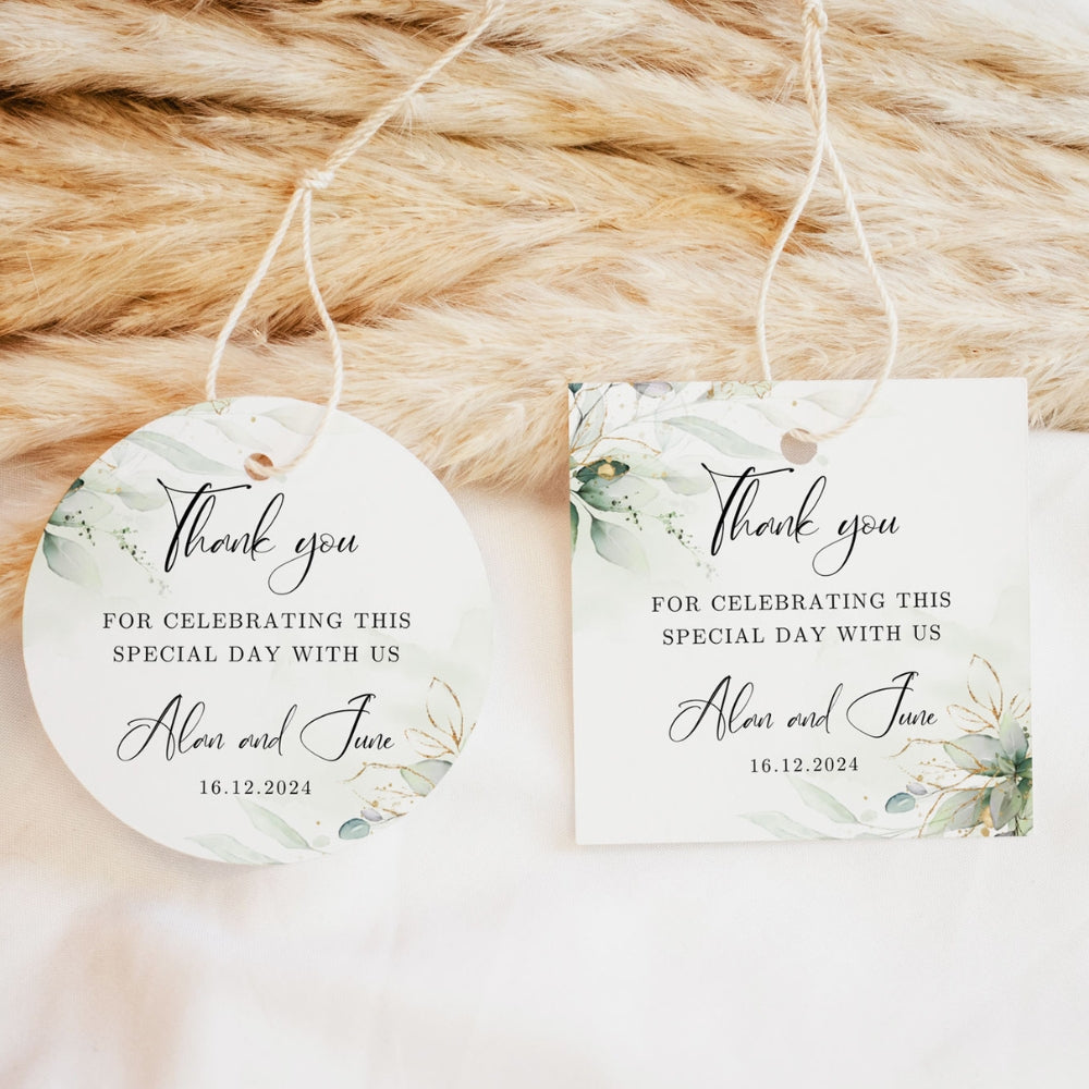 Thank you tag/sticker - Elegant Green Botanical, gold, sticker