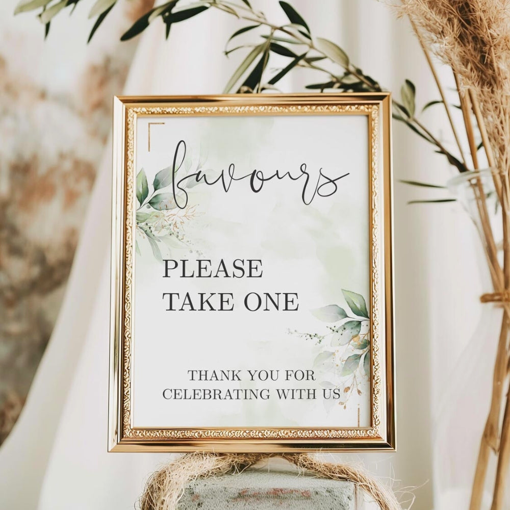 Elegant Green Botanical - A4 Printed Favour Sign, gold, wedding favour