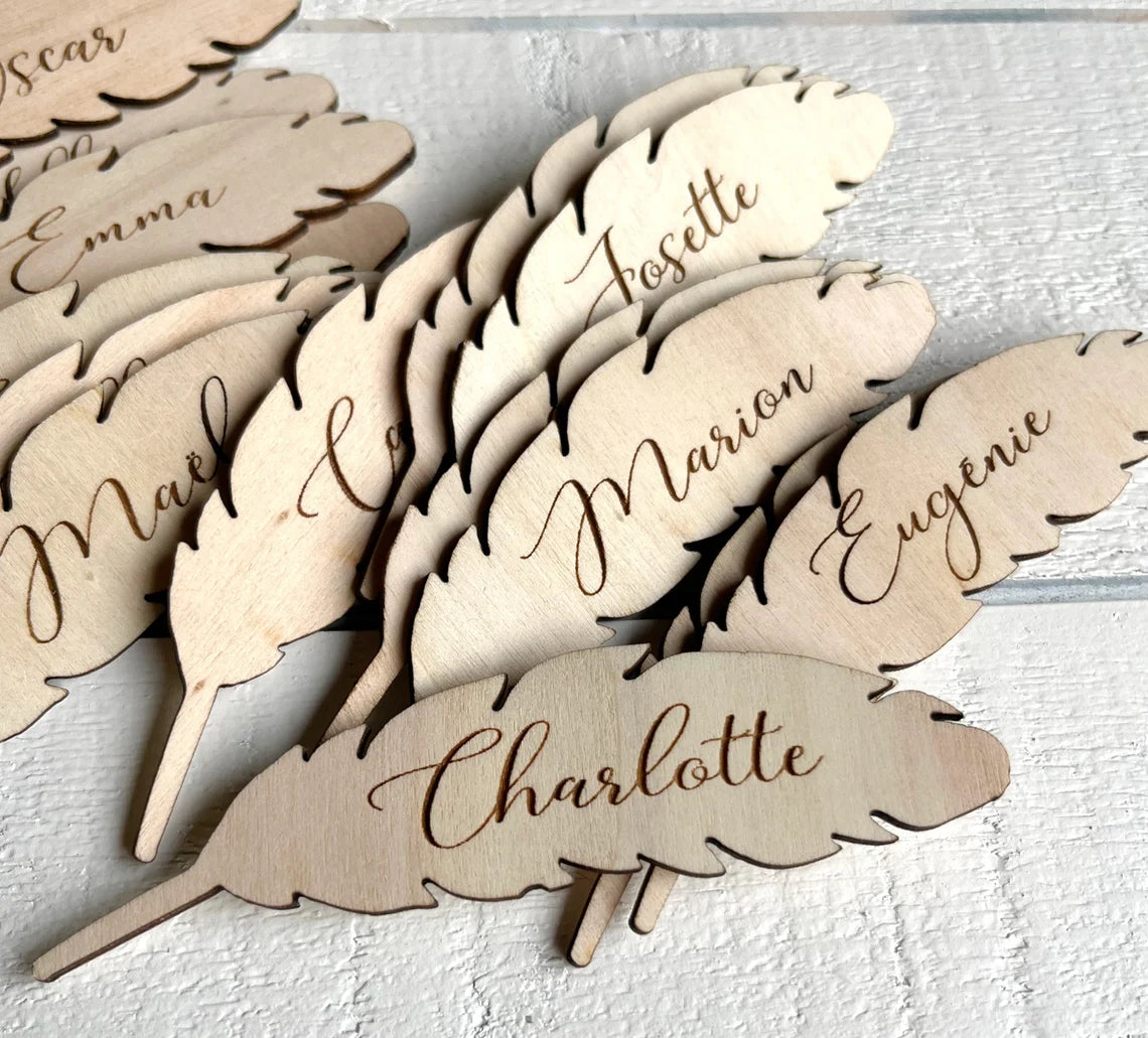Feather Name Place Holders, wood, place card