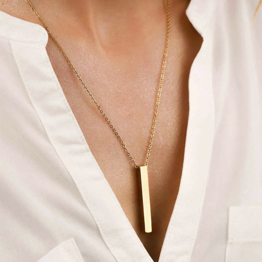 Personalised Geometric Bar Pendant Necklace - Stainless Steel, stainless steel, black