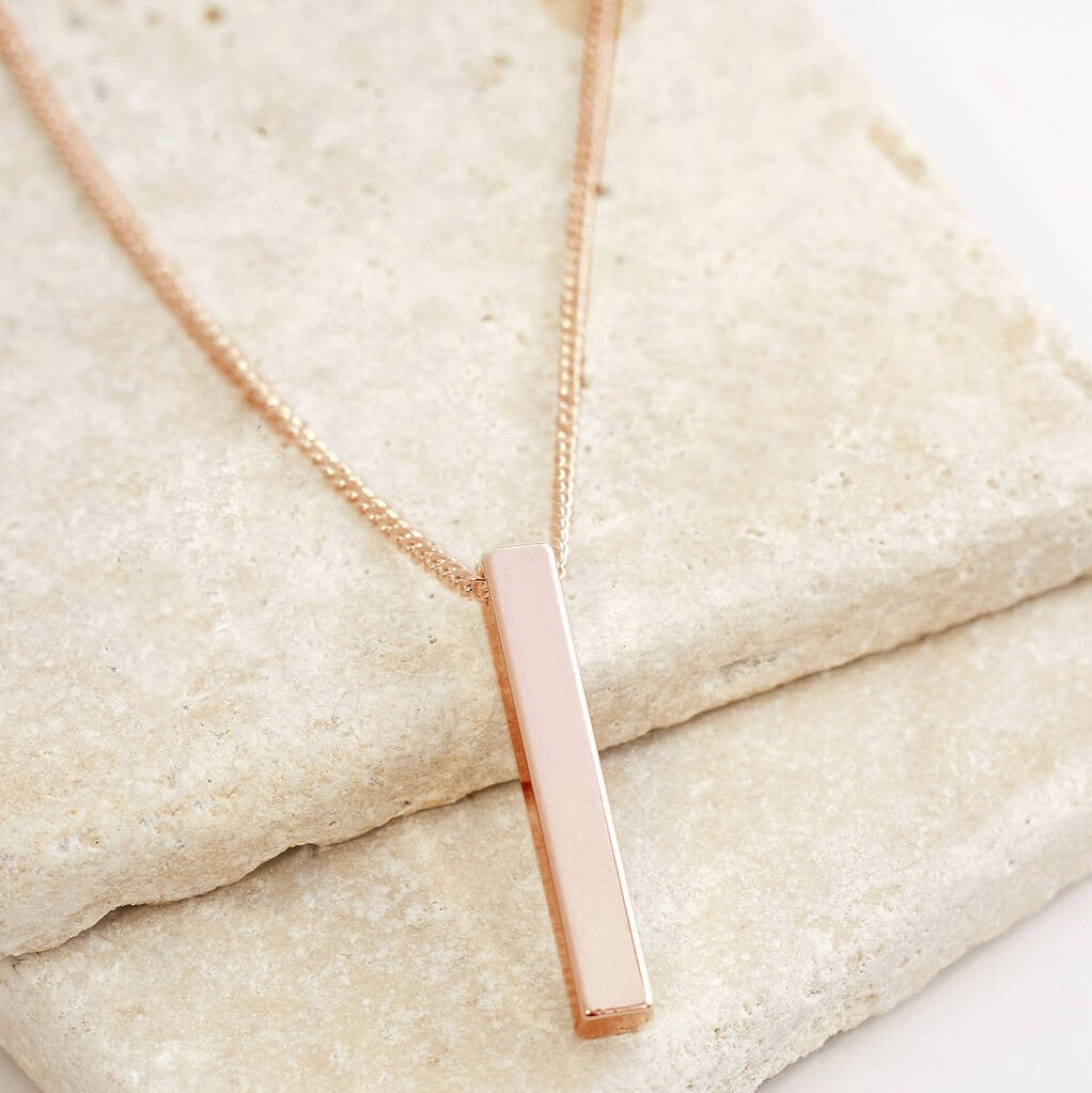 geometric bar pendant necklace in rose gold