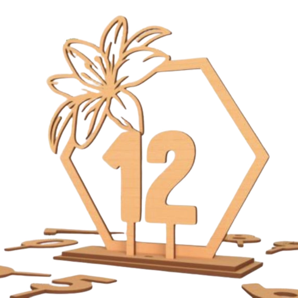 Geometric Floral Table Numbers, wood, table number