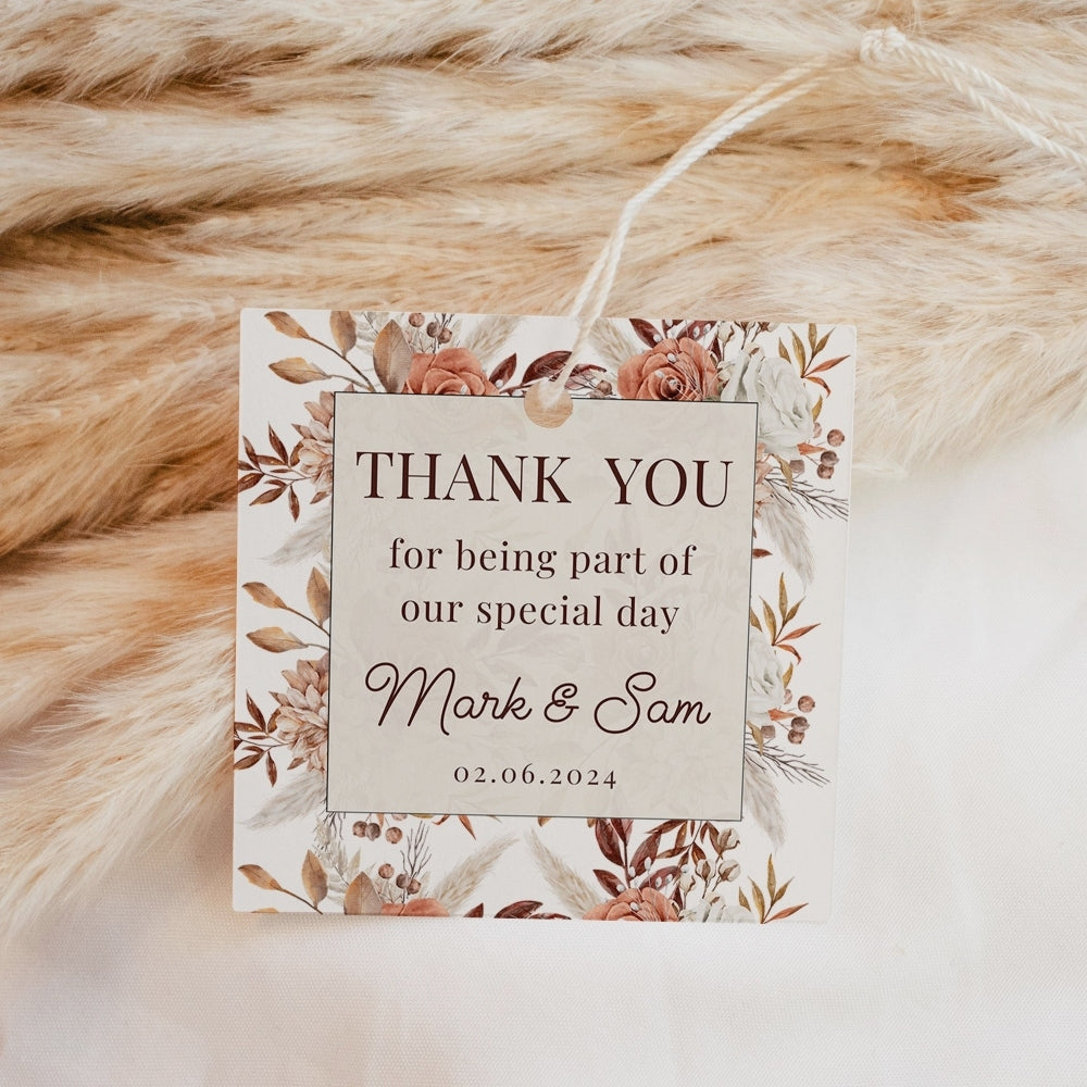 Thank You Tags/Stickers - Autumn Harvest at Sunset, brown, wedding favour