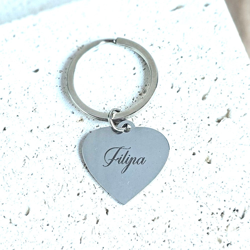 Personalised Single or Double-Sided Heart Keyring - Stainless Steel, stainless steel, silver