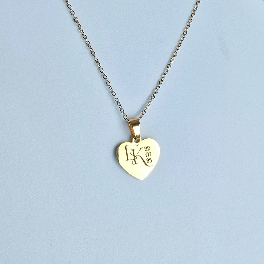 Personalised Heart Shaped Pendant Necklace - Stainless Steel - Mini, stainless steel, gold