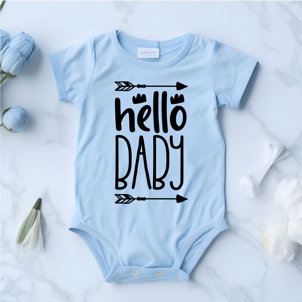 hello baby onesie blue
