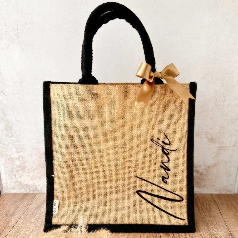 Personalised Jute Bags in Black, cotton, black