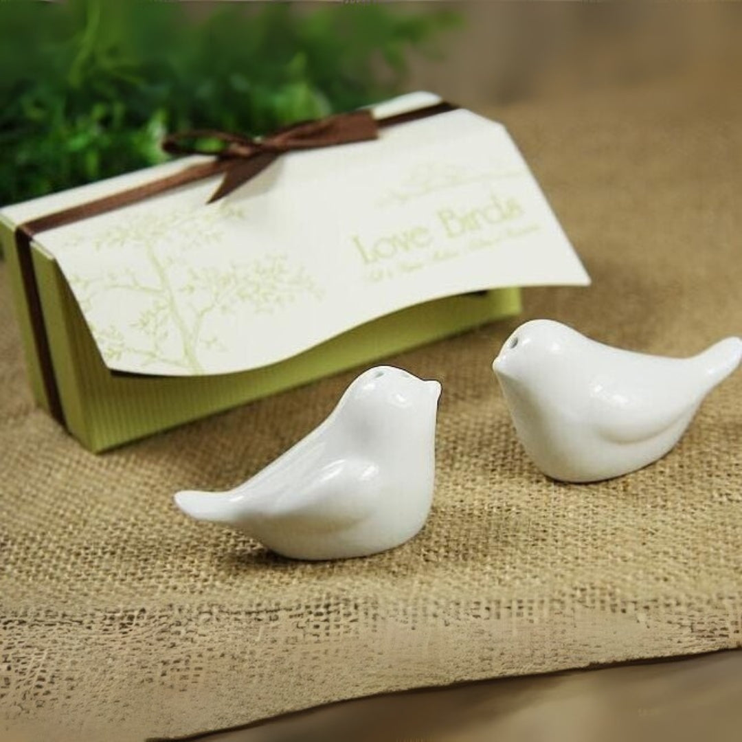 Love Birds in Window Salt & Pepper Shakers, ceramic, wedding favour