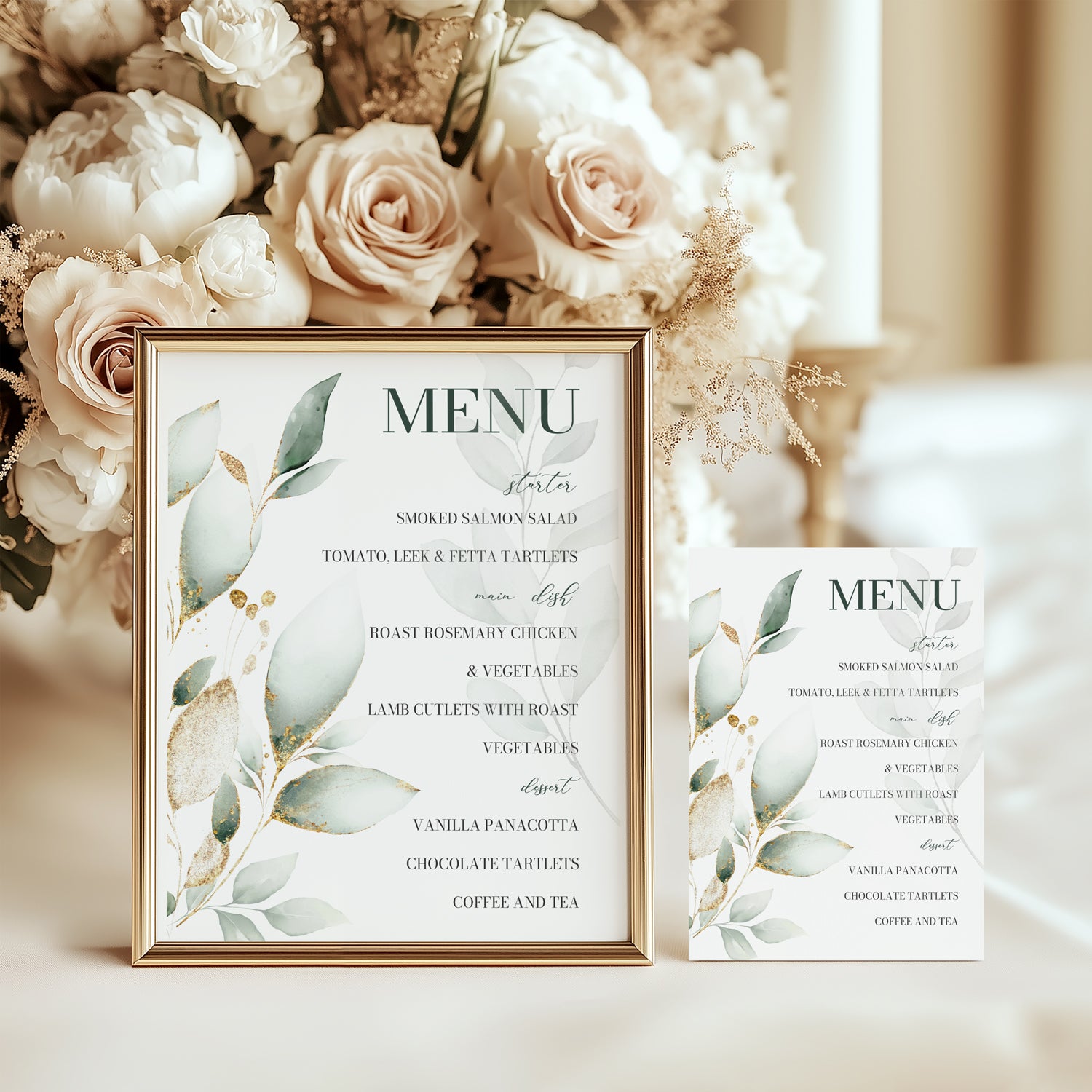 Elegant Green Botanical Menu - A5 / A4, green, menu