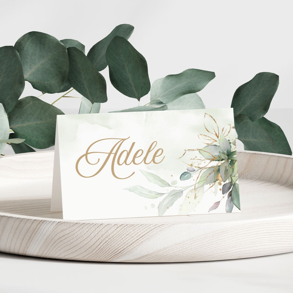 Place card holder - Elegant Green Botanical II, gold, place card