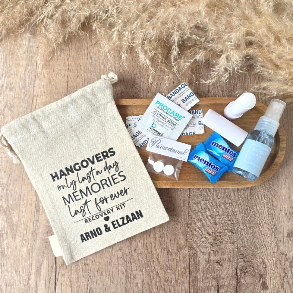 personalised hangover recovery kit bags