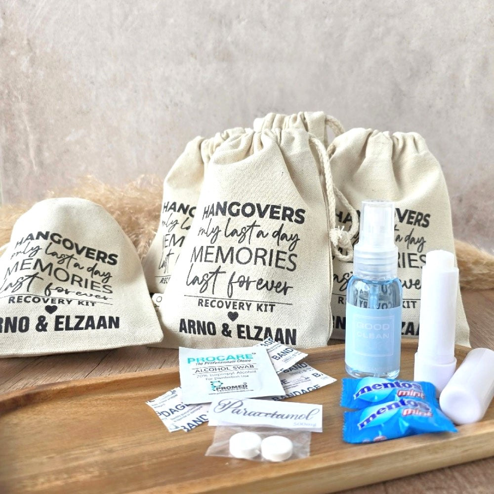 personalised hangover recovery kit bags