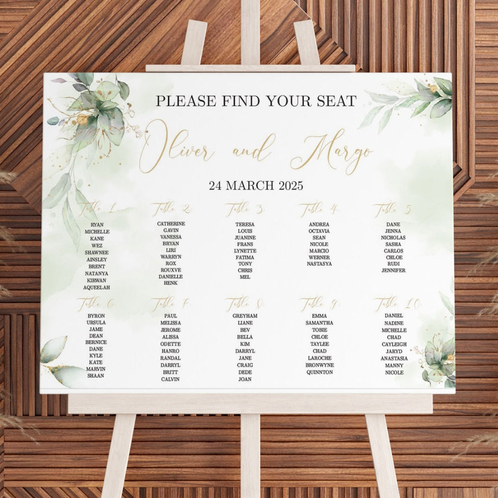 Seating Chart - Elegant Green Botanical, green, seating chart