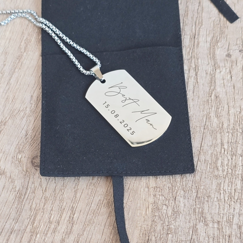 Personalised Silver Dog Tag Neck chain - Stainless Steel for Men, stainless steel, silver