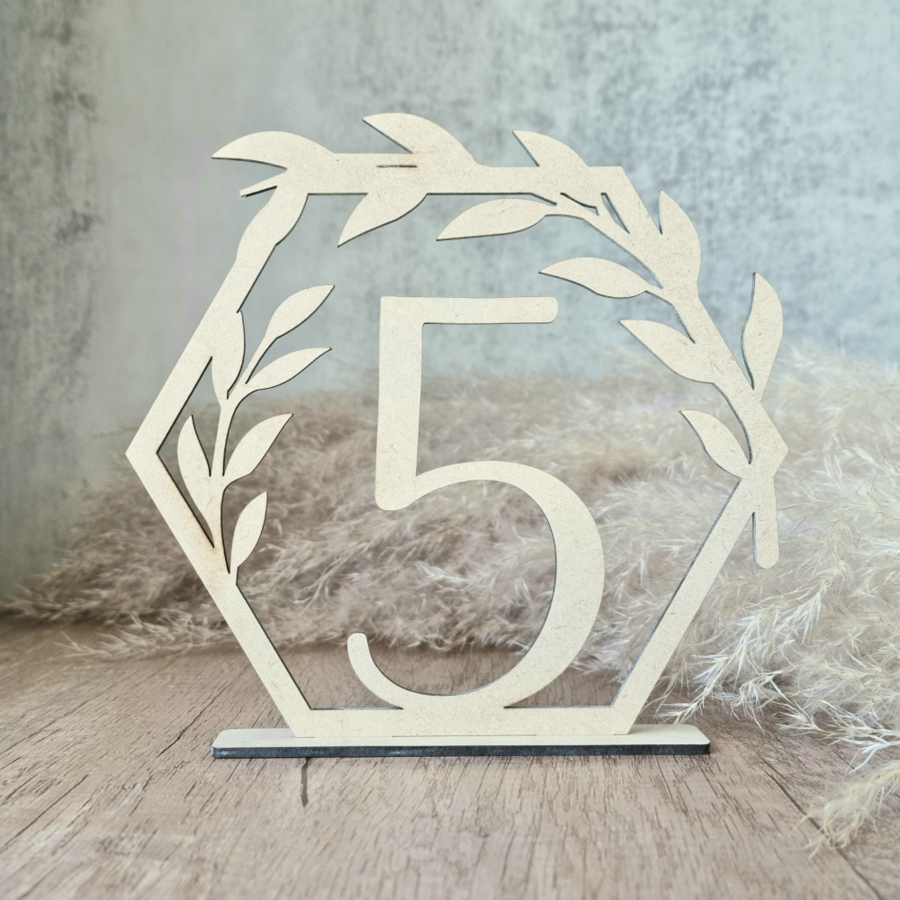 Geometric Wreath Table Numbers, wood, black