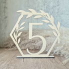 Geometric Wreath Table Numbers, wood, black