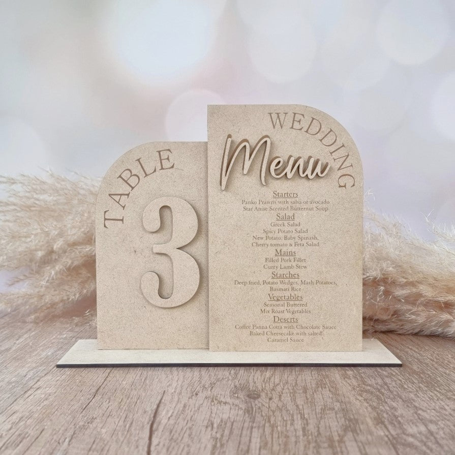 Rustic Wooden Table number and menu combo
