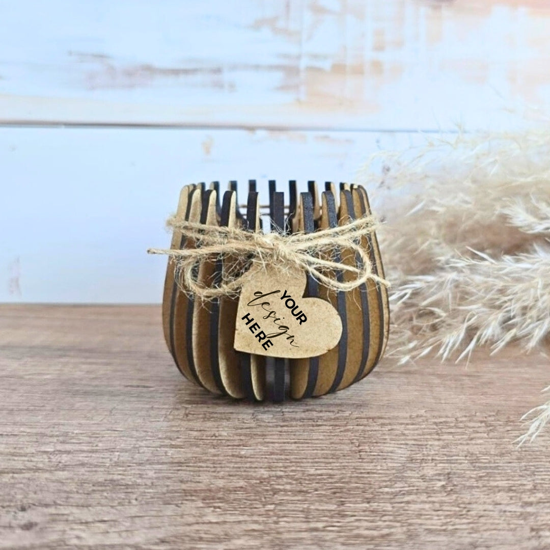 Rustic Glow Mini Lantern Tea-Light Holder Favour, wood, teal