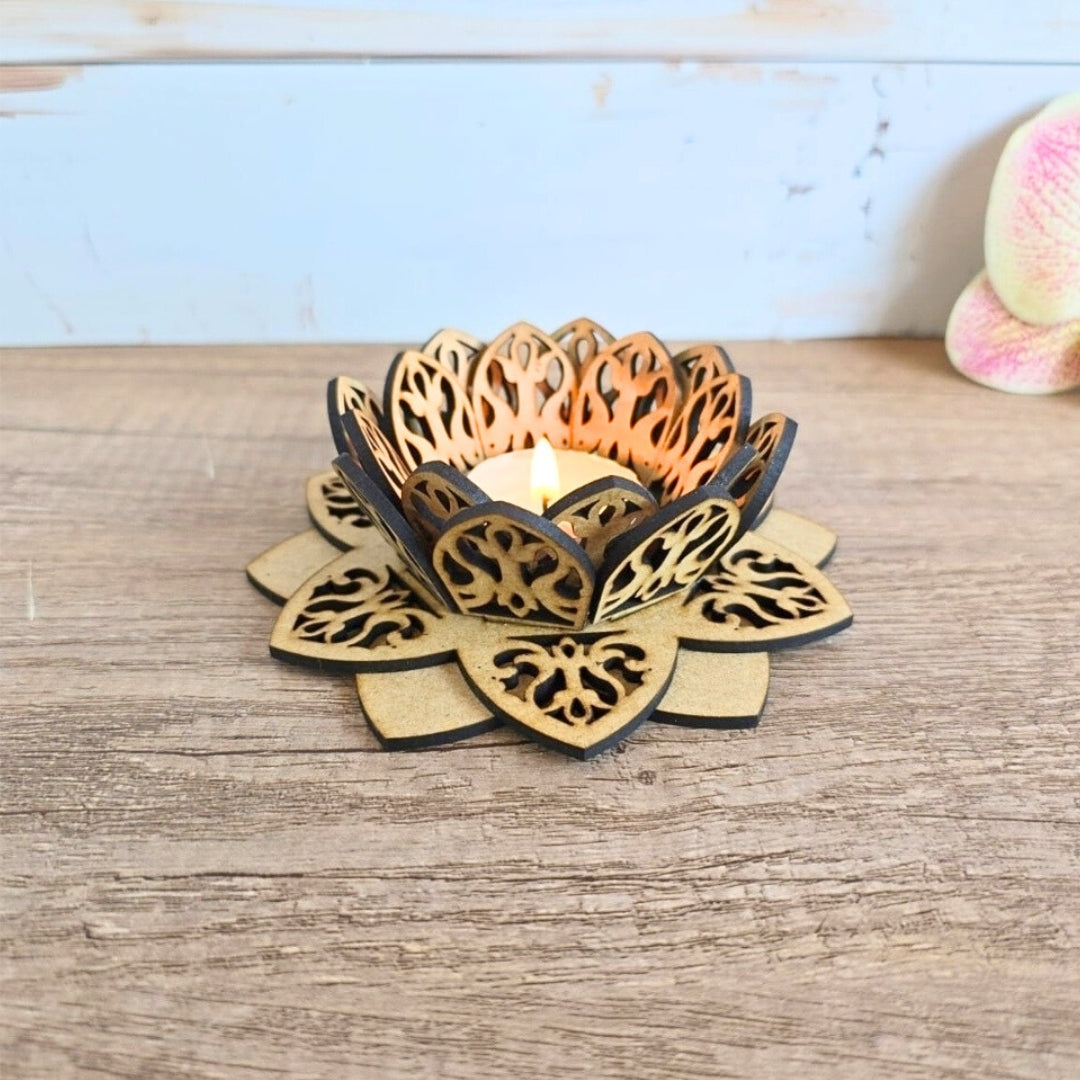 Zen Lotus Tea-light Holder, wood, teal