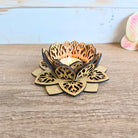 Zen Lotus Tea-light Holder, wood, teal